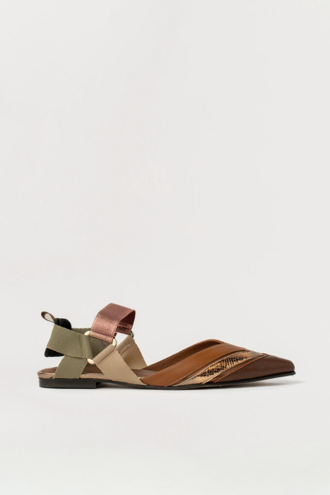 Slingback Plano Elba Marrón Dorado