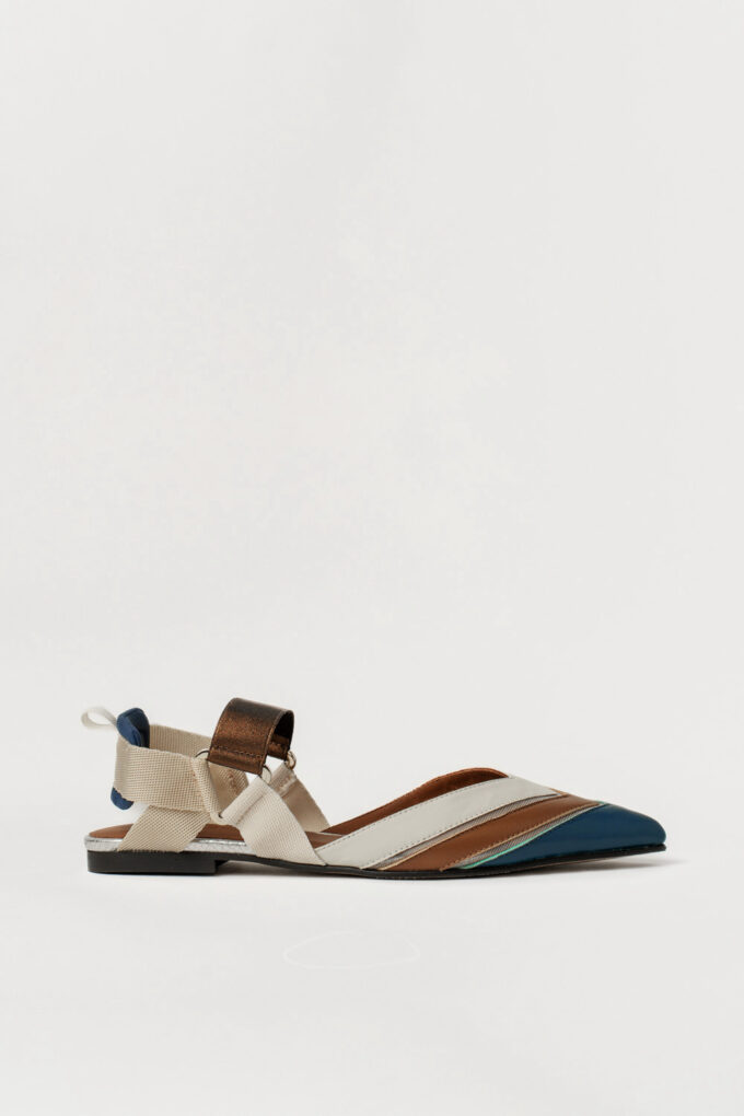 Slingback Plano Elba Azul Marron