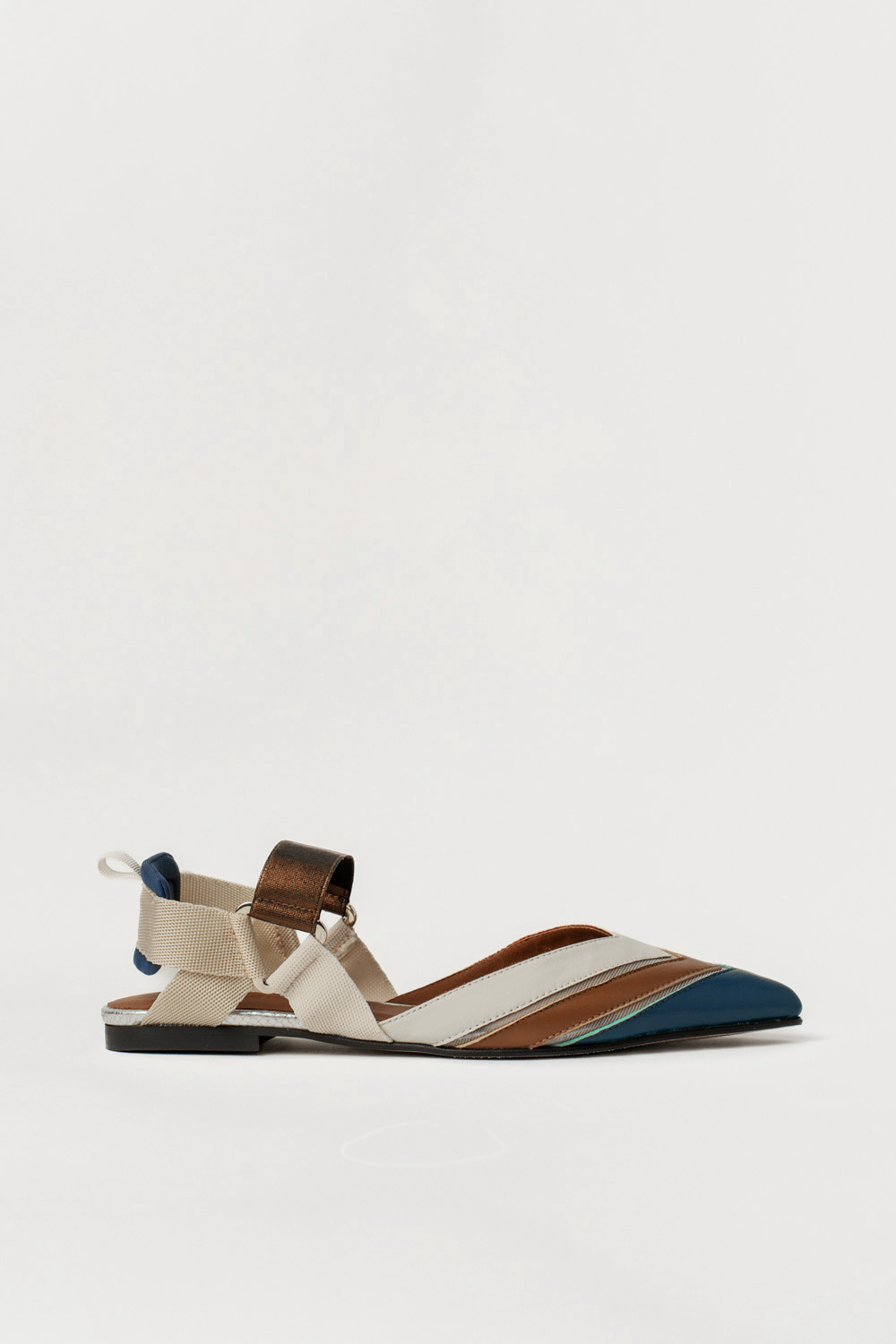 Slingback Plano Elba Azul Marron