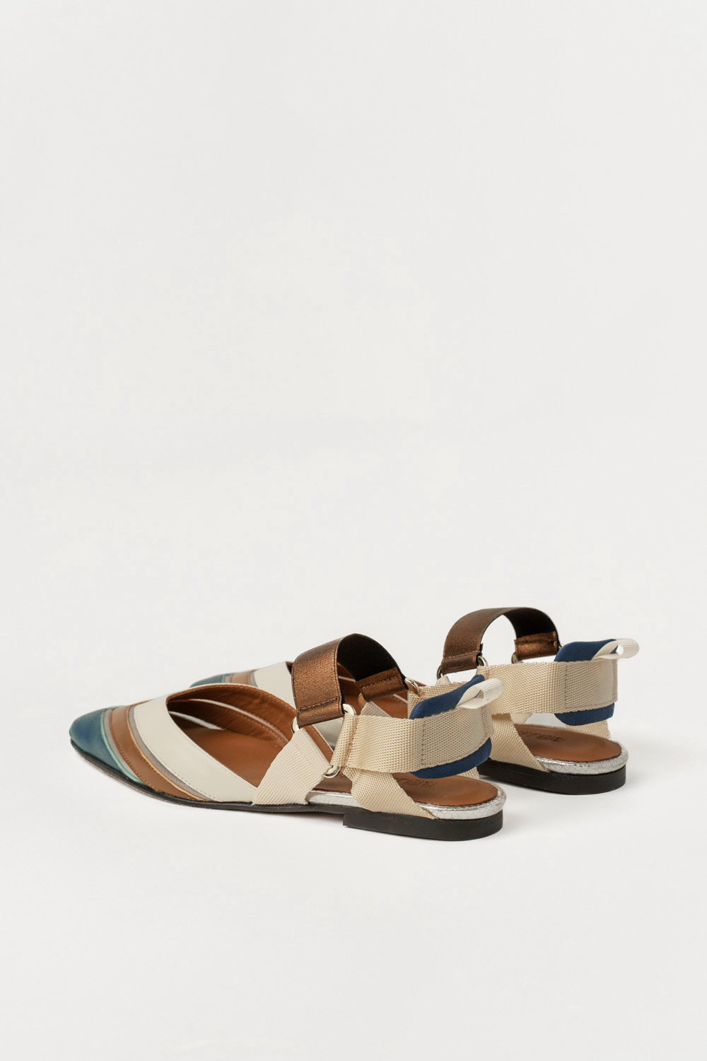 Slingback Plano Elba Azul Marron - Imagen 3