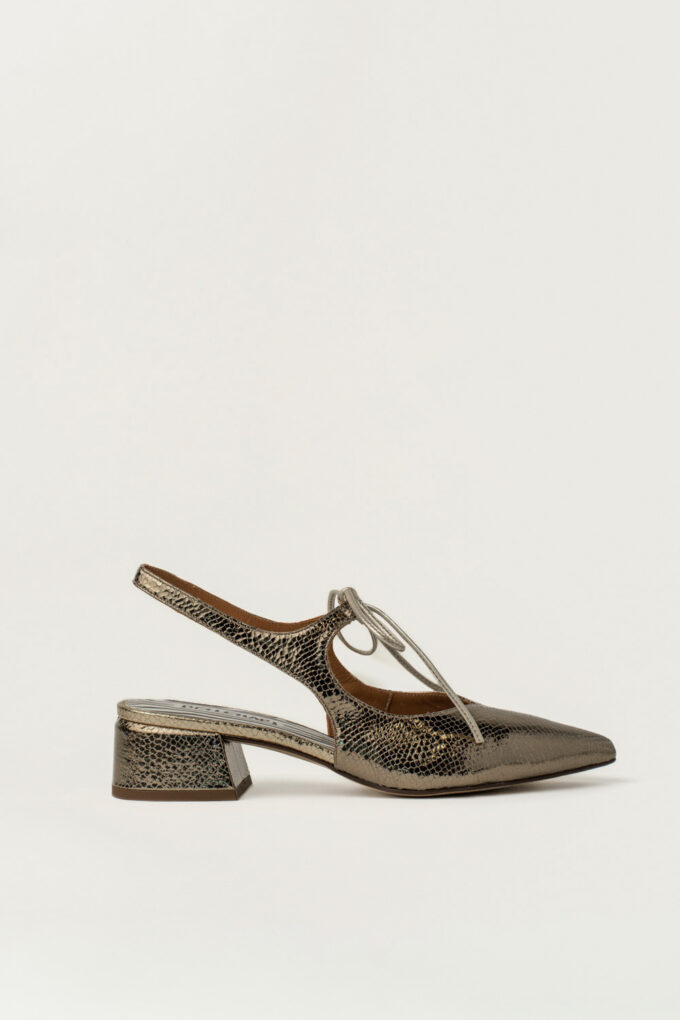 Slingback de Tacón Medio Nea Oro Oscuro Brillo Elaphe