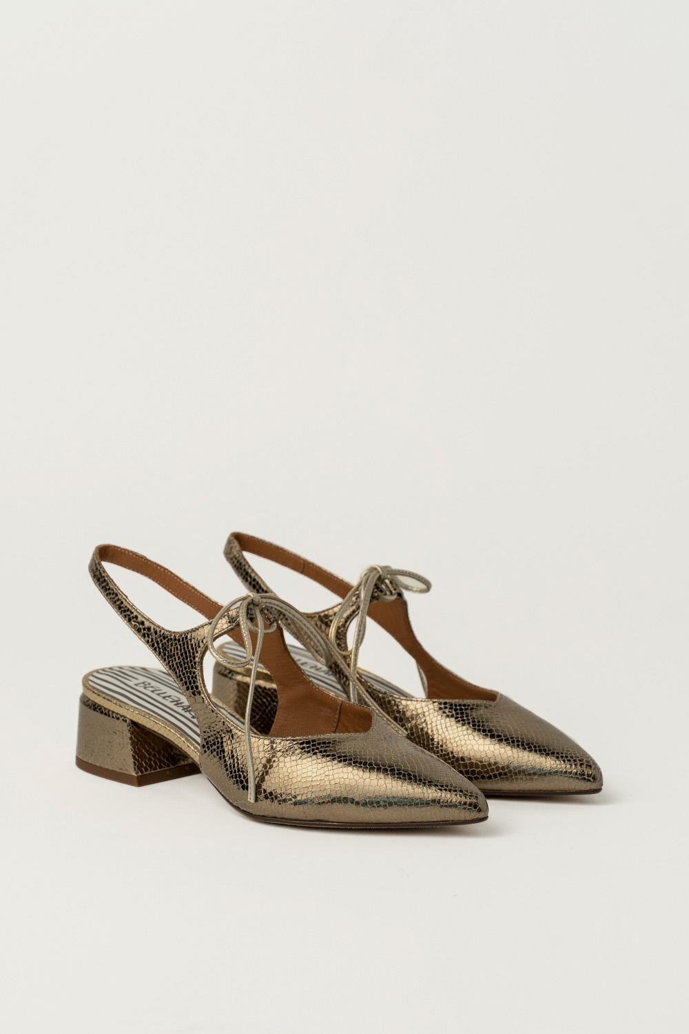 Slingback de Tacón Medio Nea Oro Oscuro Brillo Elaphe - Imagen 2