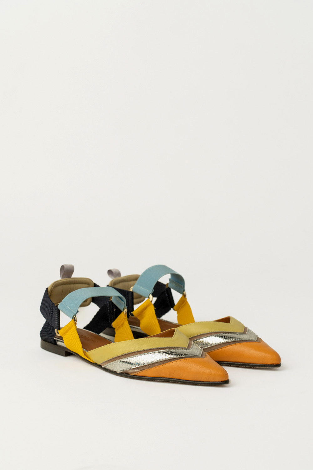 Slingback Plano Elba Azul Mostaza Plata - Imagen 2