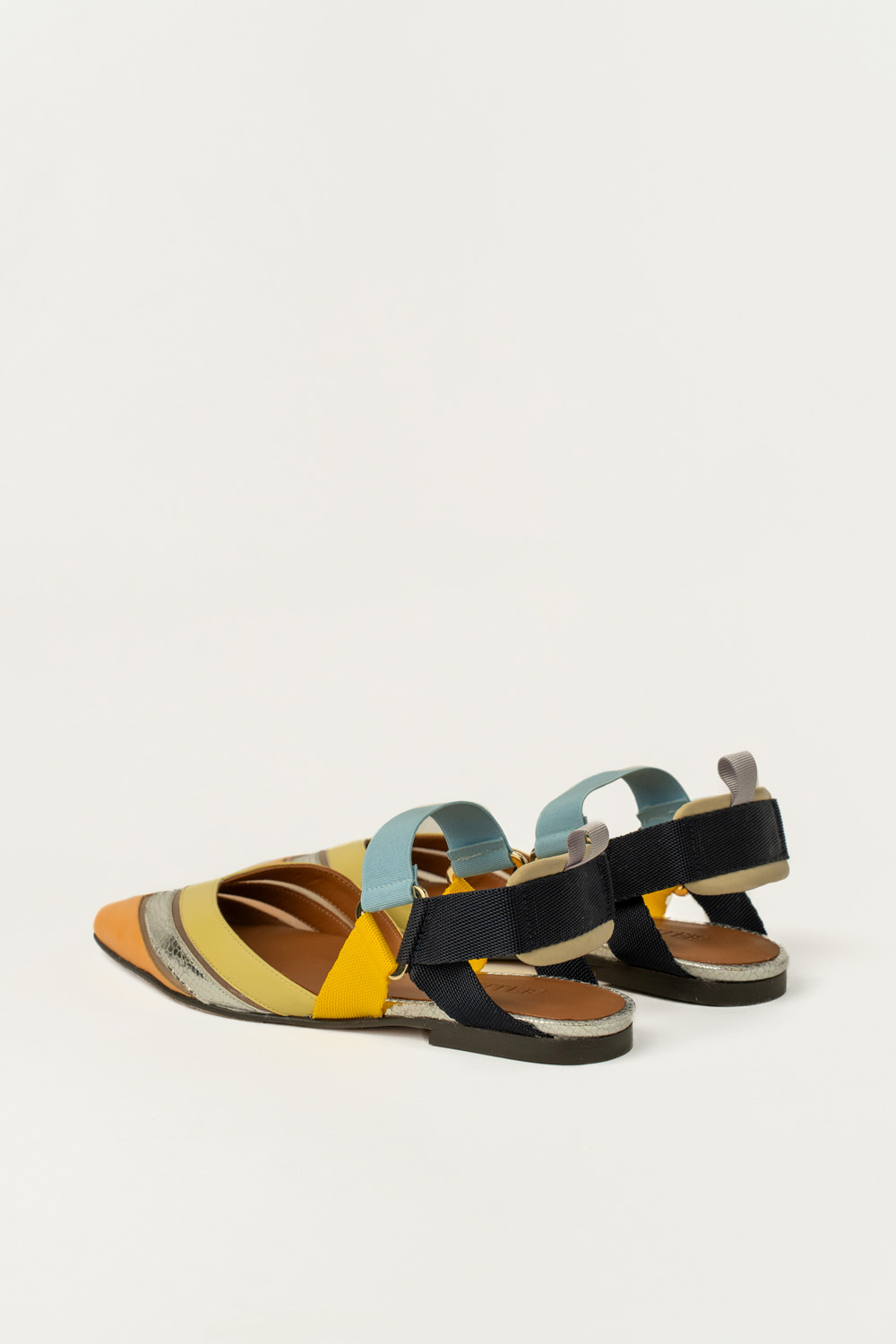 Slingback Plano Elba Azul Mostaza Plata - Imagen 3