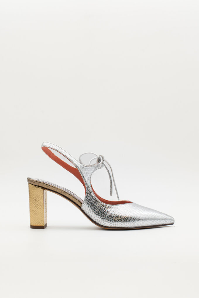 Salón Slingback Adara Plata Brillo elaphe Oro