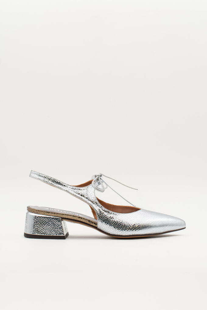 Slingback de tacón medio Nea Plata Brillo elaphe