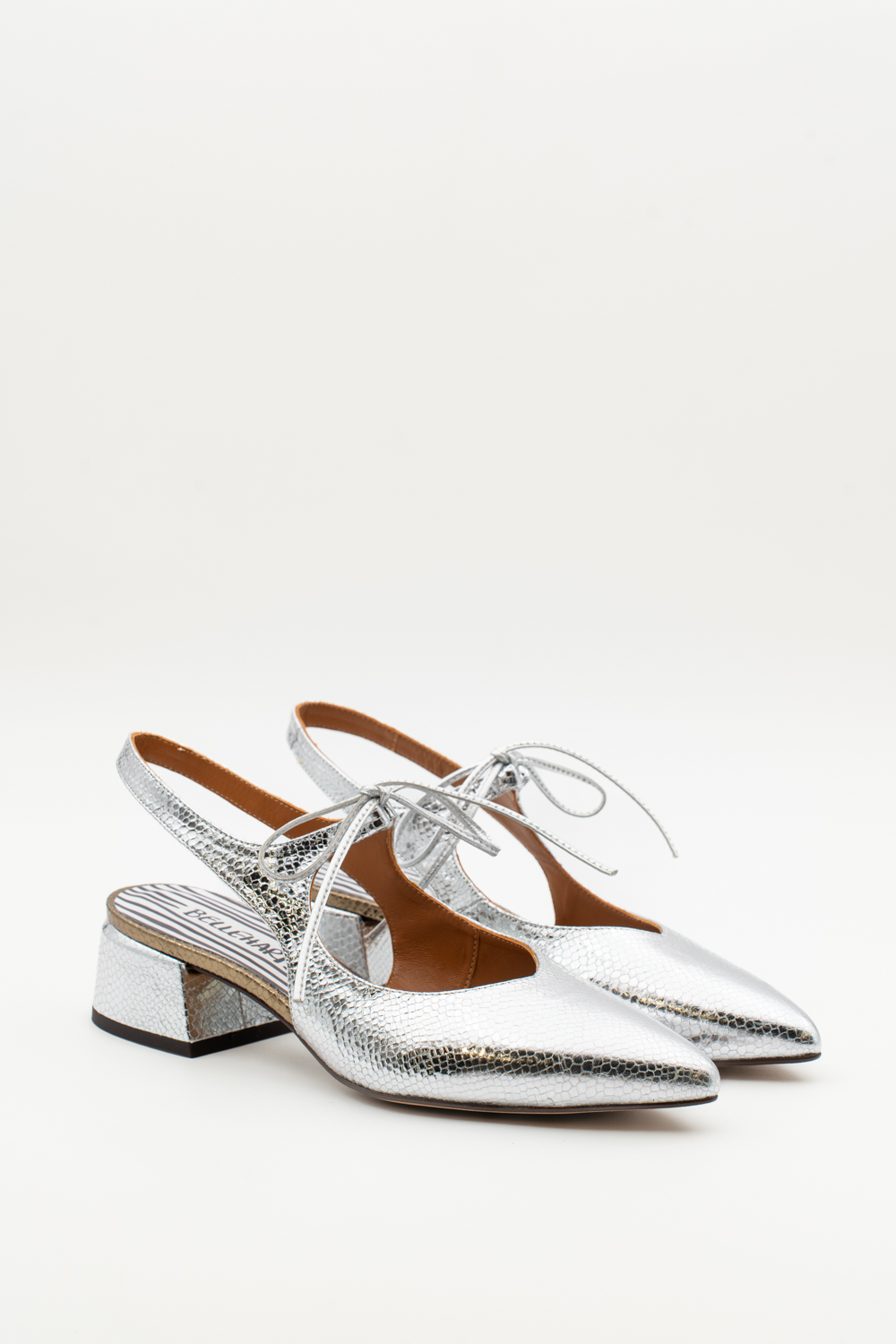 Slingback de tacón medio Nea Plata Brillo elaphe - Imagen 2
