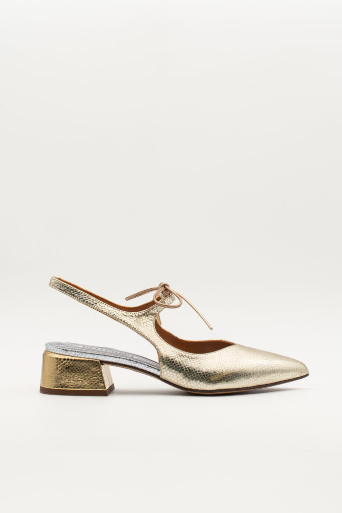 Slingback de tacón medio Nea Dorado Brillo elaphe