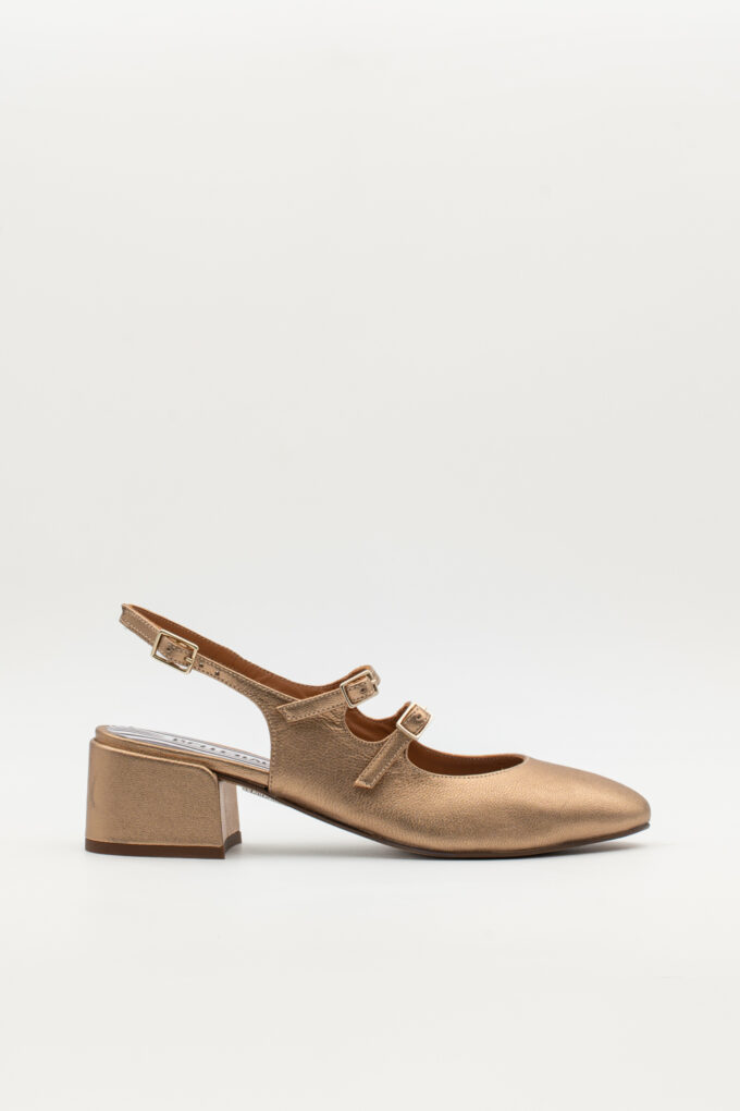 Slingback de tacón medio Victorie Oro antiguo brillo elaphe