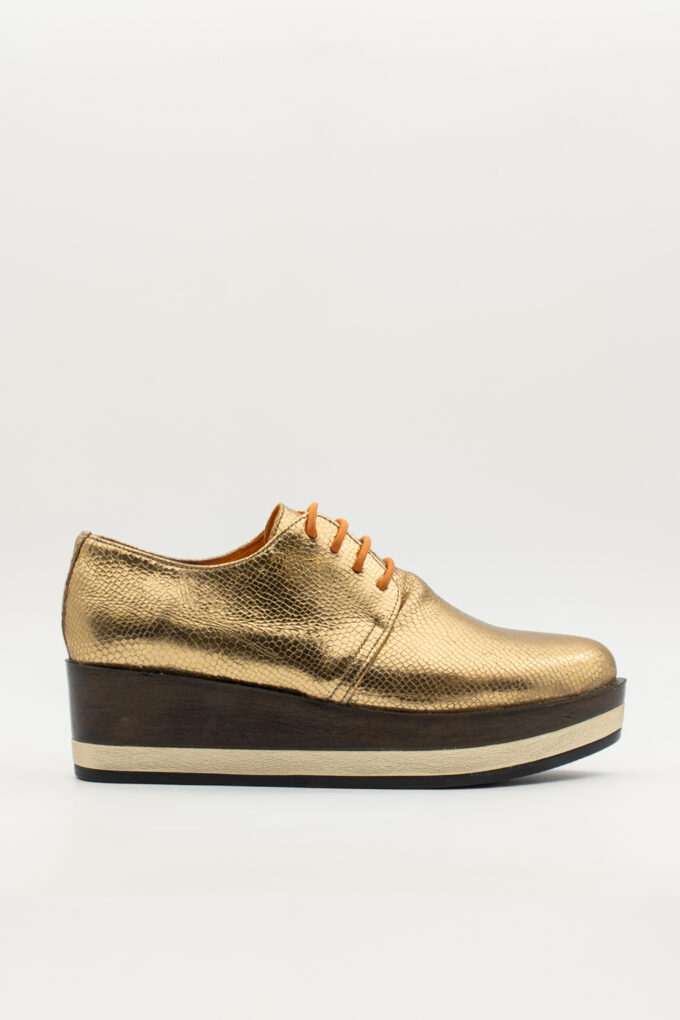 Blucher plataforma Jade oro oscuro brillo elaphe