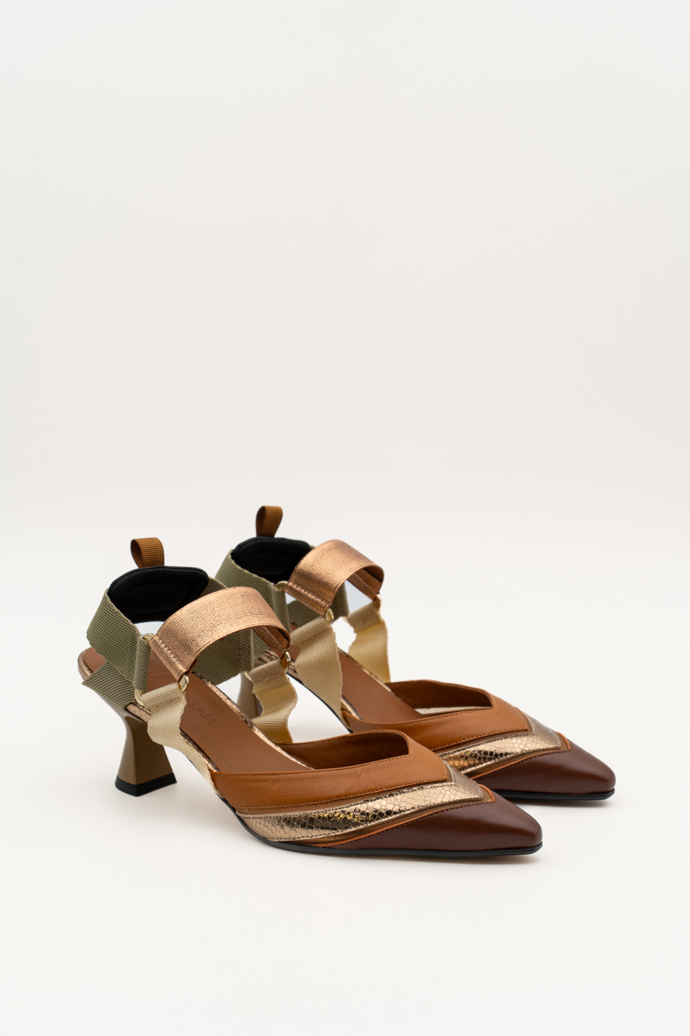 Slingback de tacón medio Elba marrón dorado - Imagen 2