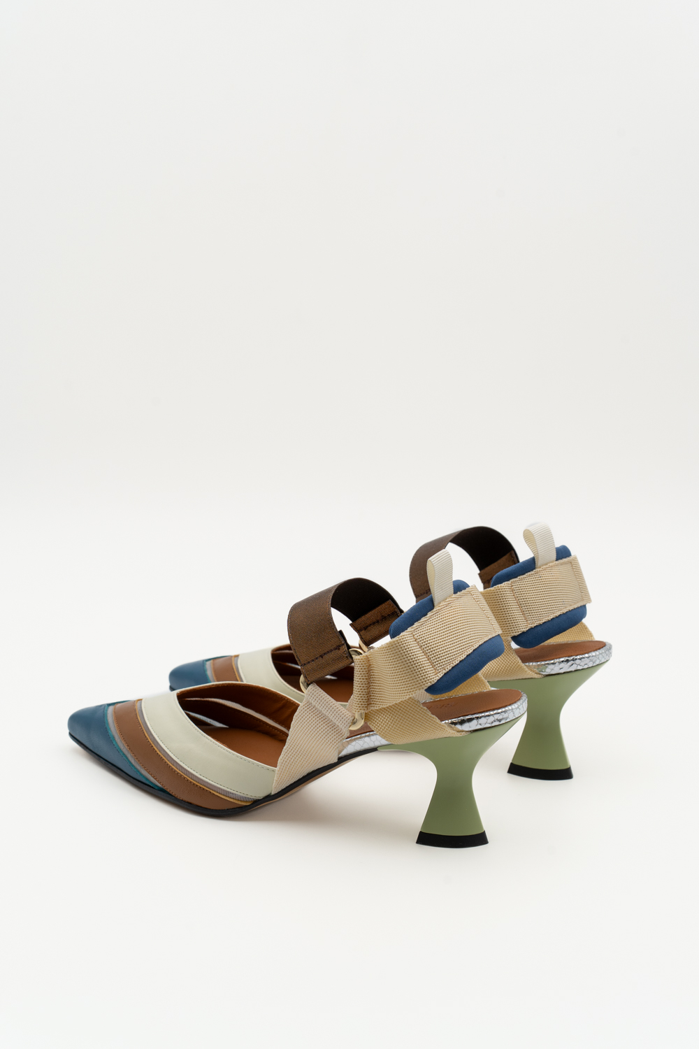 Slingback de tacón medio Elba azul marrón - Imagen 3