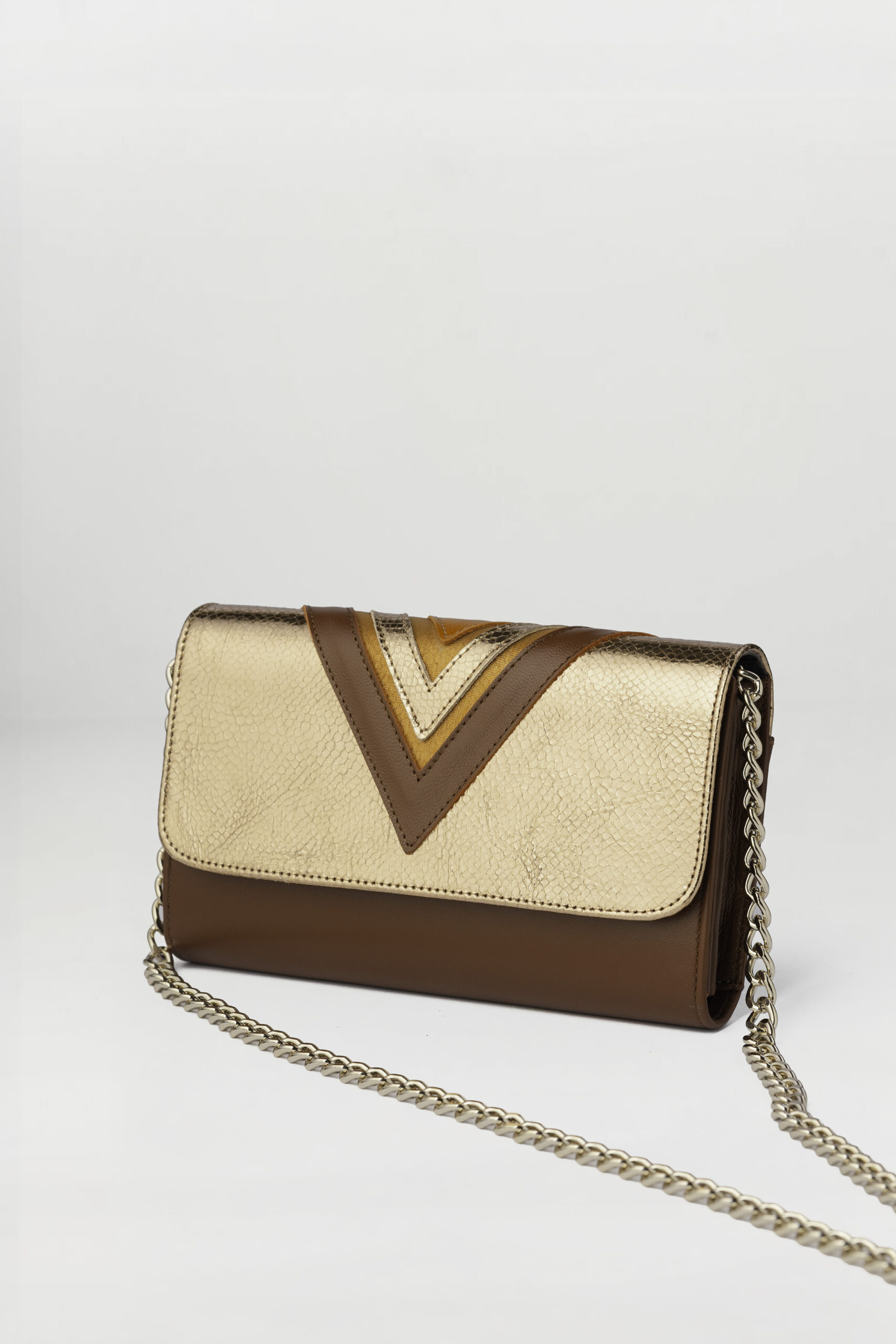 Bolso Tresse oro Antiguo Brillo elaphe marron - Imagen 3