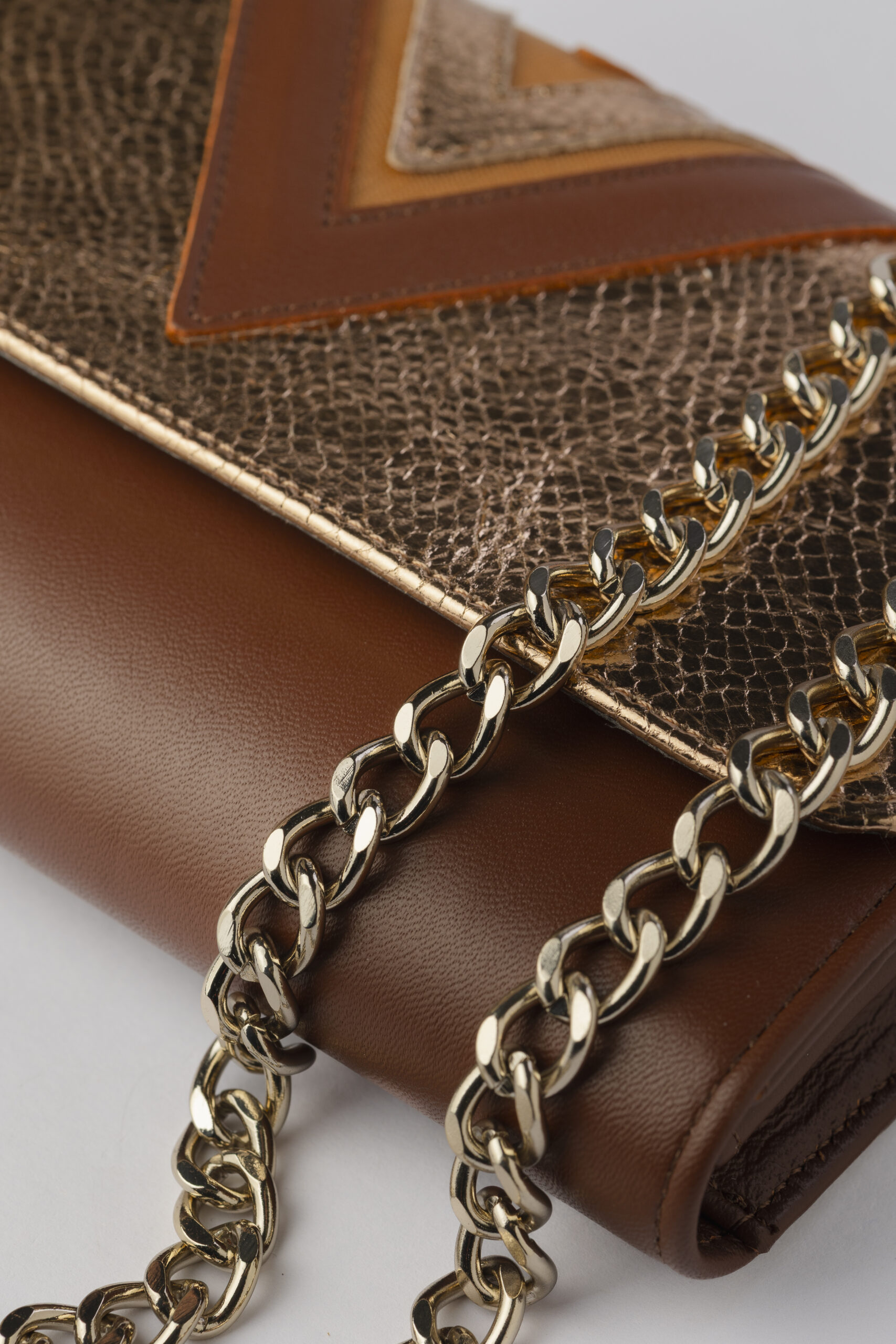 Bolso Tresse oro Antiguo Brillo elaphe marron - Imagen 4