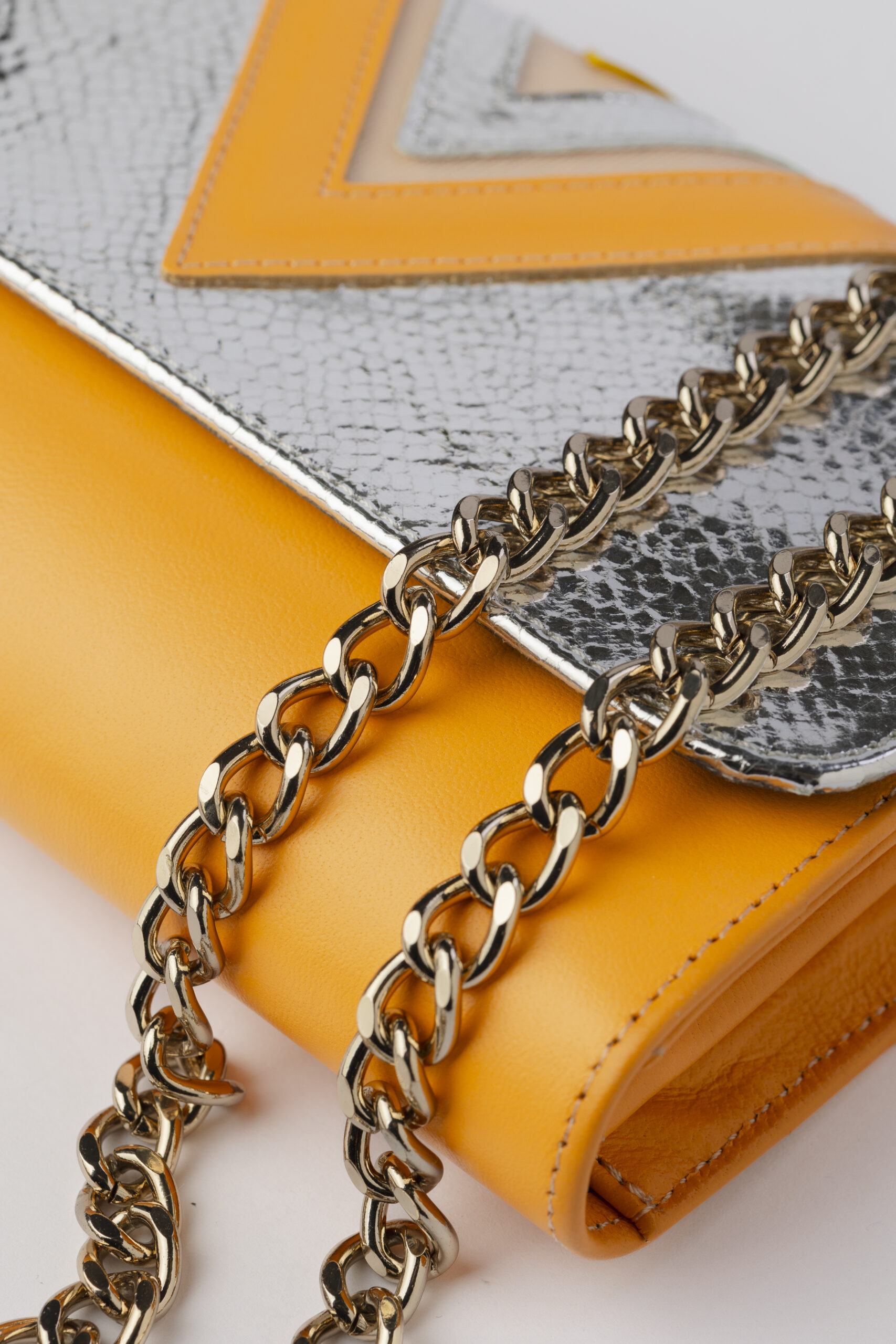 Bolso Tresse Plata Brillo elaphe naranja - Imagen 4