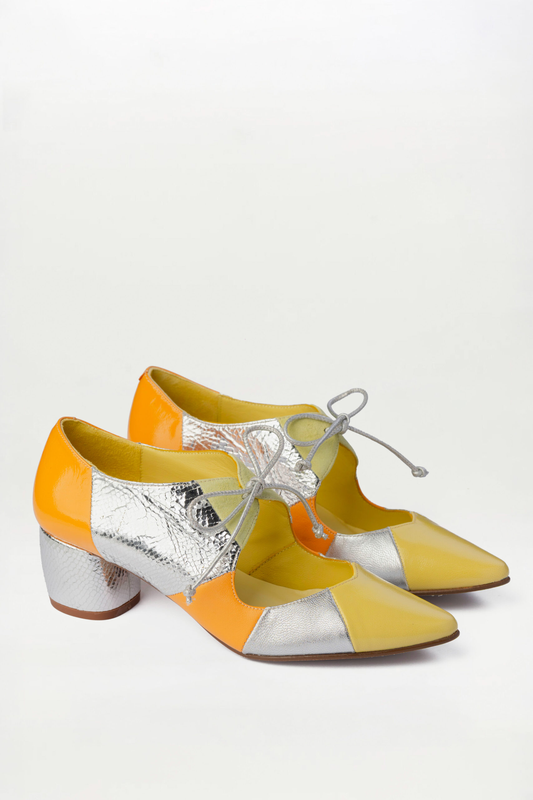 Salón tacón block Agathe Plata Brillo elaphe naranja - Imagen 2