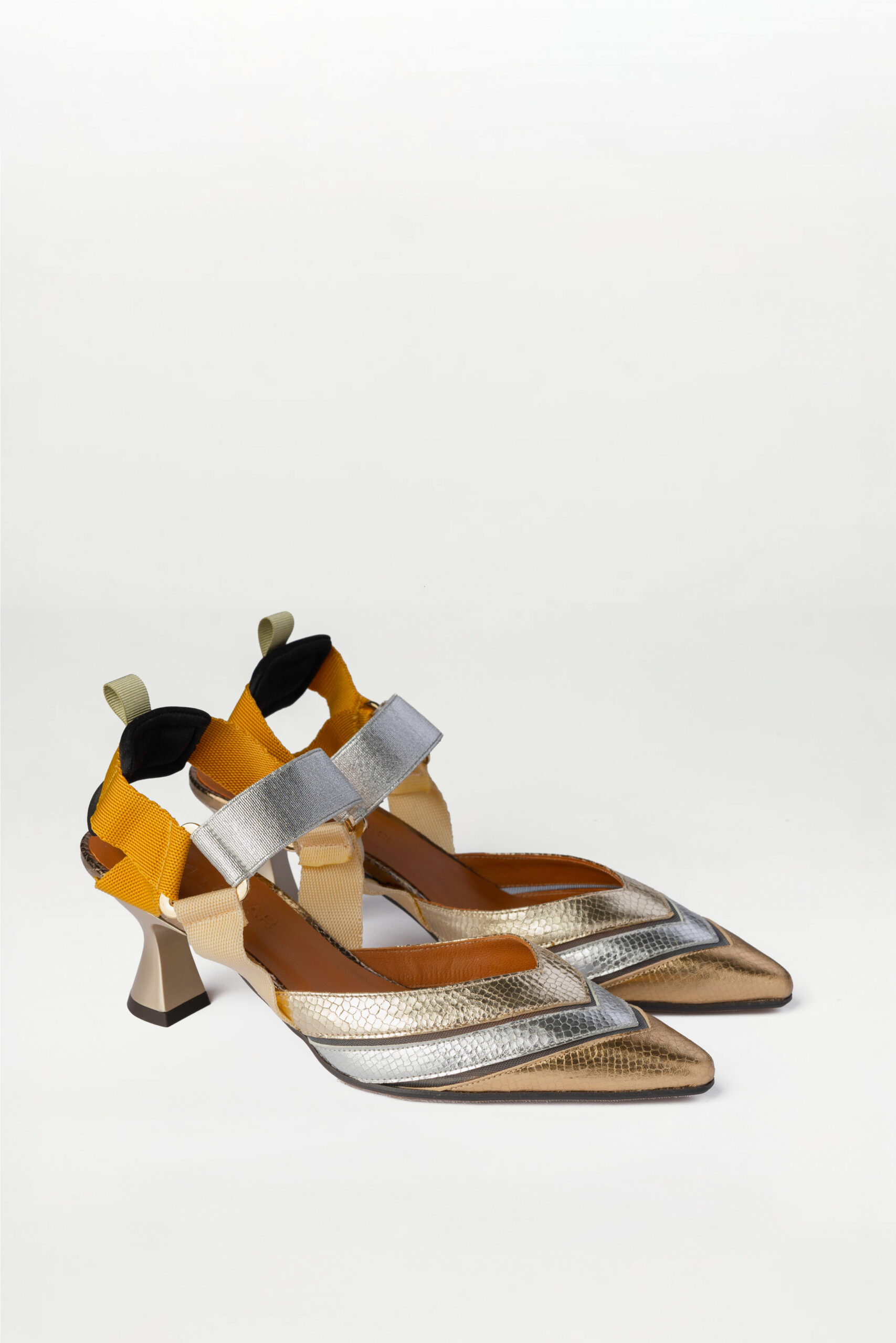 Slingback de tacón medio Elba dorado plata - Imagen 2