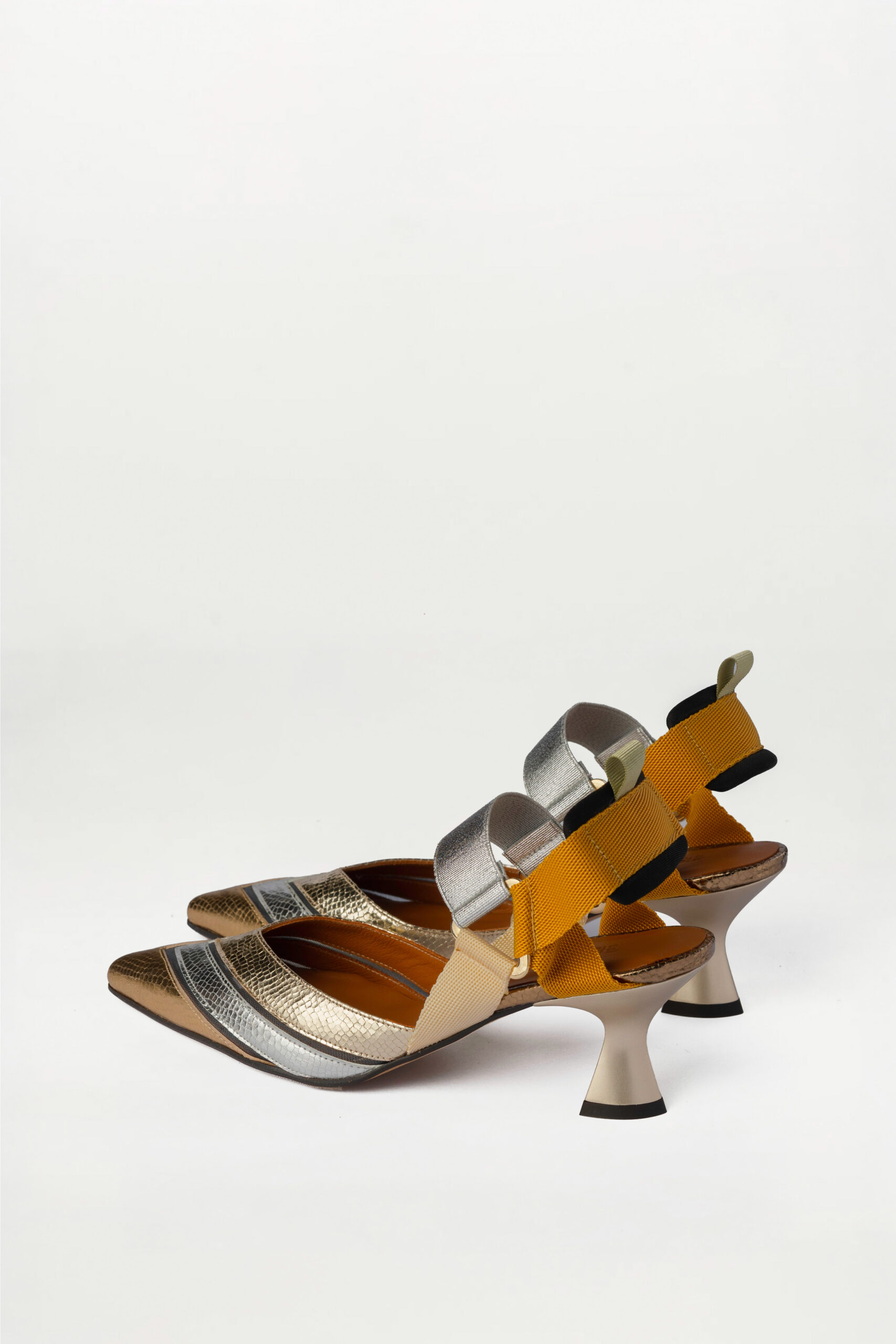Slingback de tacón medio Elba dorado plata - Imagen 3